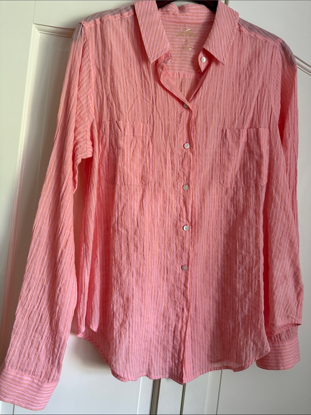 Lilly Pulitzer Peachy Pink Striped Button-Up Shirt